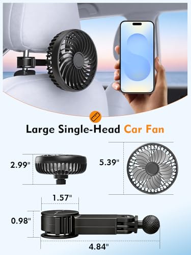 image for Hayousui USB Car Fans for Backseat：5.39in Portable Car Cooling Fan w
