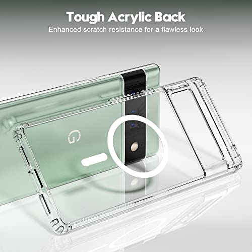 Oakxco Google Pixel 6 Pro Magnetic Case Clear, Compatible With Magsafe Charging, Slim Fit Protective Phone Case For Pixel 6 Pro, Shockproof Soft Silicone Tpu Bumper &Hard Pc, Crystal Clear Anti-Yellow #TOP6