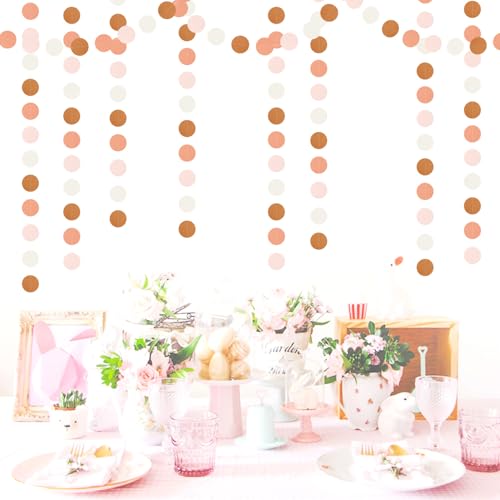 Image of Pink-Brown Peach Party-Decorations Streamers Garland - 52ft Boho Fall Groovy Hanging Paper Banner,Baby Bridal Shower Wedding Autumn Neutral Birthday Room Home Thanksgiving Day Halloween Decor Hugfond