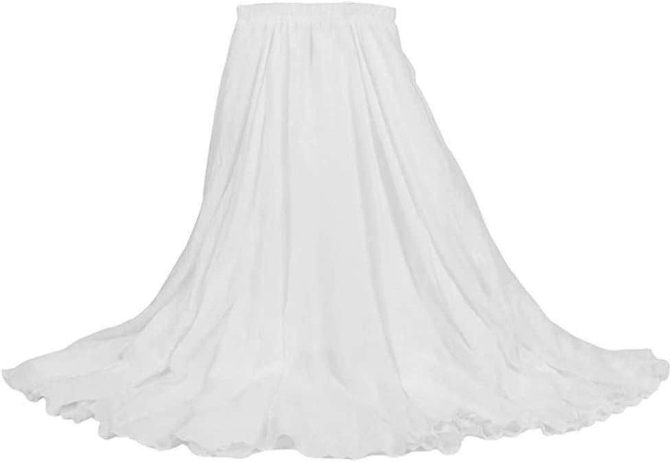 Women's Bohemian Style Elastic Waist Band Cotton Linen Long Maxi Skirt Dress Double Layer Skirts - Image 3