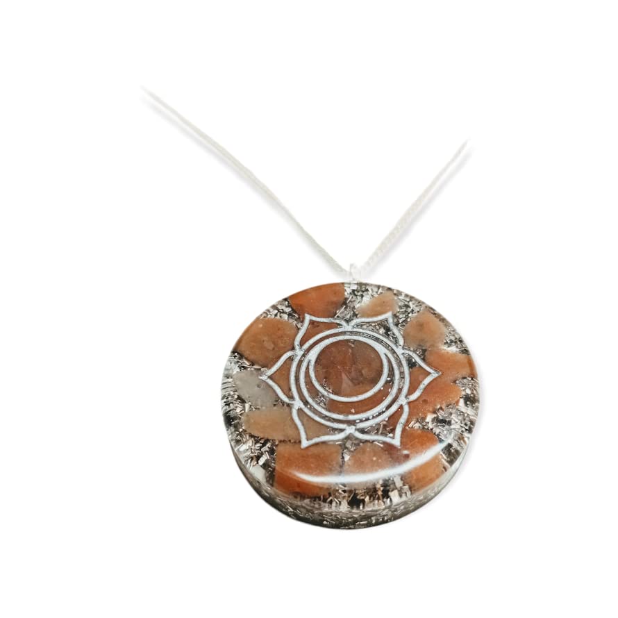 Orgonite chakra 2 pendant with silver chain made in orange tones with semi-precious stone called: orange agata