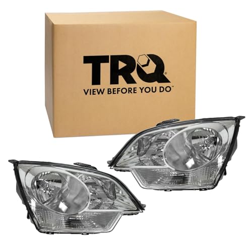 TRQ 2 Piece Headlight Set Chrome Bezel Pair Halogen for Chevrolet Saturn