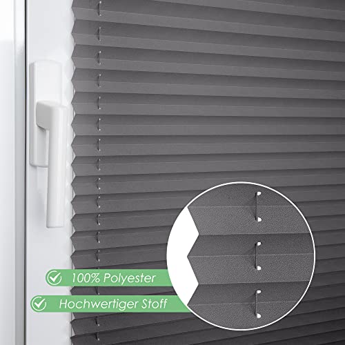 bobodeco Plissee ohne Bohren Klemmfix Faltrollo Jalousie Anthrazit 35x100cm (BxH), Plisseerollo Sichtschutz und Sonnenschutz Blickdicht Easyfix lichtdurchlässig Rollo für Fenster & Tür