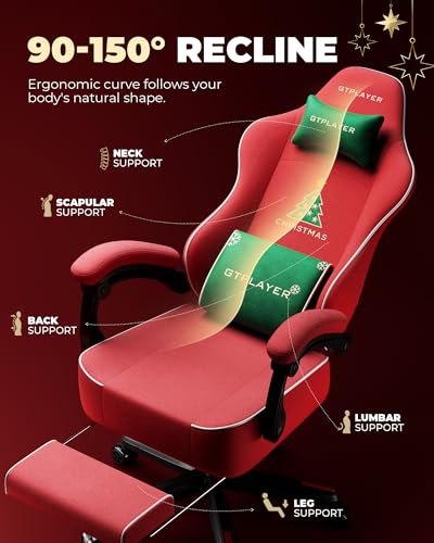 Image of GTPLAYER Gaming Chair for Adults, Ergonomic Video Game Chairs, Footrest & Linkage Armrest, Reclining High Back Silla Gamer with Wider Seat for Home Office, Ace Pro, Christmas(Velvet)