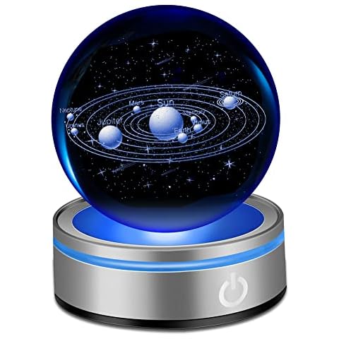 IFOLAINA 3D Solar System Crystal Ball 3.15" with LED Colorful Lighting Base Night Light Figurine Lamps Luck Gifts for Boys Girls Family Friend Classmate Cover