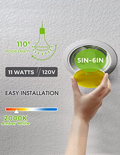 Image of L LOHAS LED Yellow Bug Light Bulbs Outdoor, Non-Attracting, E26 Base, BR30 | 65W Equivalent BR30 Bug Flood Lights Bulbs for Outside, 11W Amber Porch Lights, Non-Dimmable, for Patio Deck Backyard, 3 Pack