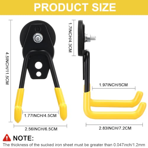 Image of Landhoow 6 Pcs Large Magnetic Hooks Heavy Duty Garage Magnet Hooks Strong Storage Utility Magnetic Hangers with Anti Slip Rubber Coating for Indoor and Outdoor Hanging (Yellow)