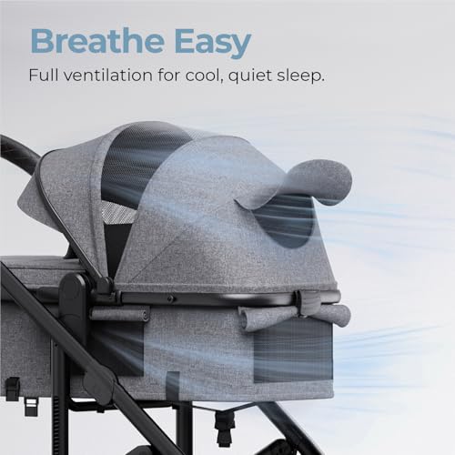 newyoo Bassinet Stroller for Baby, Nestro 516M, Convertible Infant Strollers w Reversible Seat & Cup Holder, 2-in-1 Rear-Facing Pram from Newborn to Toddler, One-Hand Easy Fold, Grey - Thumbnail 2