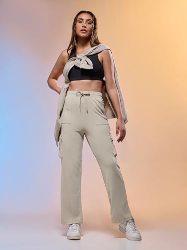 Image of TECHNOSPORT Women's Straight Fit Solid Textured Sports Cargo Pants with Technocool+, Quick Dry for Gym, Sports and Regular Use