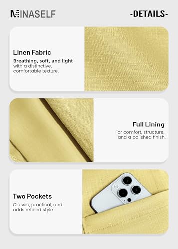 Image of Mina Self 2026 Summer Women's Linen Blazer Jacket - Lightweight Breathable 3 /4 Stretchy Ruched Sleeve Casual Work with Pocket