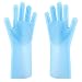 ANZOEE Reusable Silicone Dishwashing Gloves, Pair of Rubber Scrubbing Gloves for Dishes, Wash Cleaning Gloves with Sponge Scrubbers for Washing Kitchen, Bathroom, Car & More (Blue)