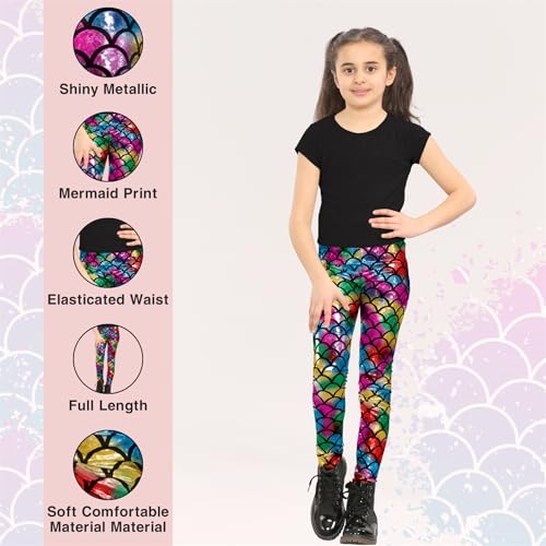 Pantalones de pescado para niña elásticos de sirena cómodos y brillantes multicolor 4