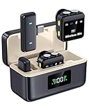 bmani Wireless Microphones for iPhone & Android Mini Lavalier Microphone with Noise Reduction 328ft Transmission & 60H Charging Case Magnetic Mini Mic for Vlogging, Video Recording, Podcast Fit Black