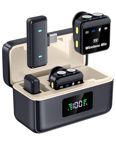 bmani Wireless Microphones for iPhone & Android Mini Lavalier Microphone with Noise Reduction 328ft Transmission & 60H Charging Case Magnetic Mini Mic for Vlogging, Video Recording, Podcast Fit Black