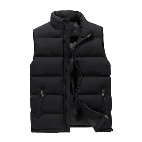 Wlldddiu Men's Black Quilted Puffer Vest Stand Collar Sleeveless Jacket Lightweight Body Warmer Padded Gilet With Zipper Pockets Casual Outdoor Windproof Outerwear Gilets S