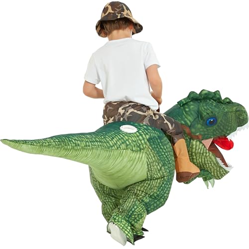 One Casa Inflatable Costume Dinosaur Riding T Rex Air Blow up Funny Party Halloween Costume for Kids