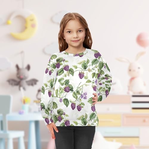 JUNZAN Fresh Dewberry Fruit White Little Girls Sweatshirt Hoodie Long Sleeve Hoodies for Girls Sports 4T 5