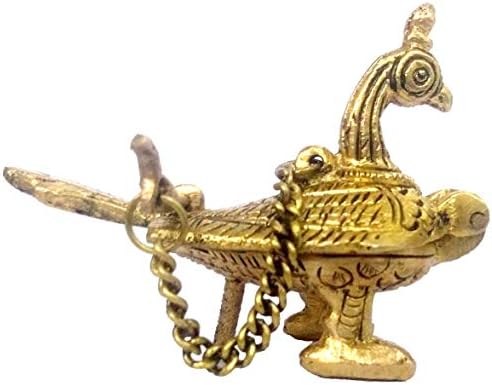 Purpledip Brass Sindoor Box: Peacock Design Temple Kumkum Holder (11987)