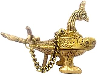 Purpledip Brass Sindoor Box: Peacock Design Temple Kumkum Holder (11987)