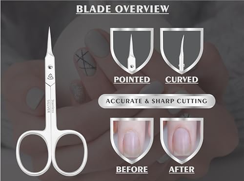 Cuticle Scissors Curved Blade - Extra Fine Pointed Tip Professional Manicure Scissors, Grooming Scissors for Cuticles, Beard, Nose Hair, Eyelash, Mustache - Eyebrow Scissors