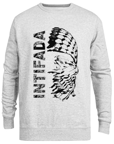 Pull Palestine gris ras du cou unisexe en coton et polyester