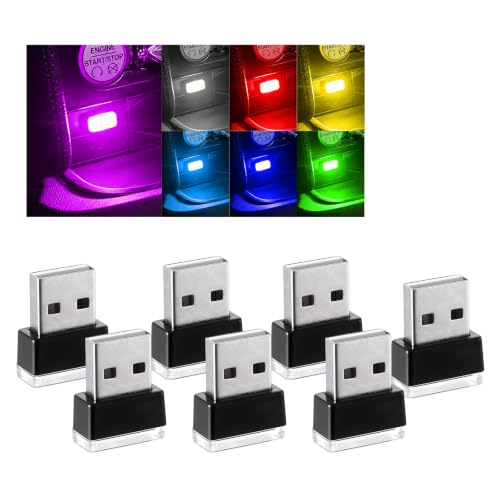 Augeny 7 PCS USB LED Car Interior Atmosphere Lamp Plug-in USB Decor Night Light Portable Auto Ambient Lighting Kit Universal Vehicle Interior Accessories for Most Cars (Multi-Color)