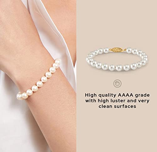 The Pearl Source White Freshwater Pearl Bracelet For Women - Cultured Pearl Bracelet With 14K Gold Plated Clasp With Genuine Cultured Pearls, 7.0-7.5Mm #TOP3