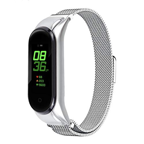 Gengenshi バンド適応 Xiaomi Mi Band 6/Mi Band 5, ミラノのループ交換バンド メッシュ編み 替えストラップ ベルト 磁気ループス