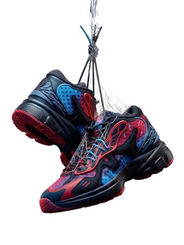 Image of The Souled Store Spider Verse: Men and Boys Lace Up Sneakers Black and Red and Blue Streetwear Trainer Engineered Breathable Mesh Cushioned Sole Durable Outsole Lightweight and Breathable