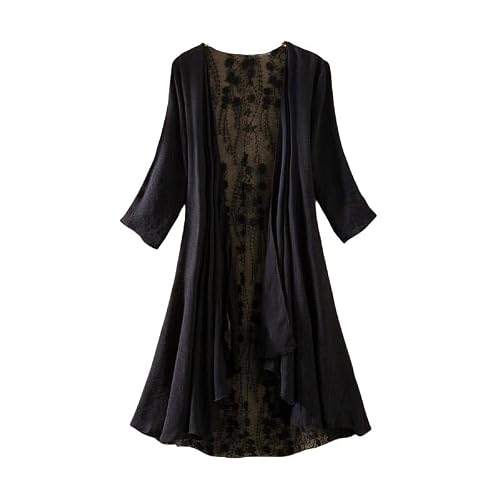 FWSHANGMAO Bolero Shrug,Women's Shrug 3/4 Sleves Bolero Chiffon Kimono Shawl Boho Floral Lace Jacket Long Flowy Summer Cardigan Open Front Casual Kaftans Sheer Swimsuit Cover-Up for Dresses,Black,L