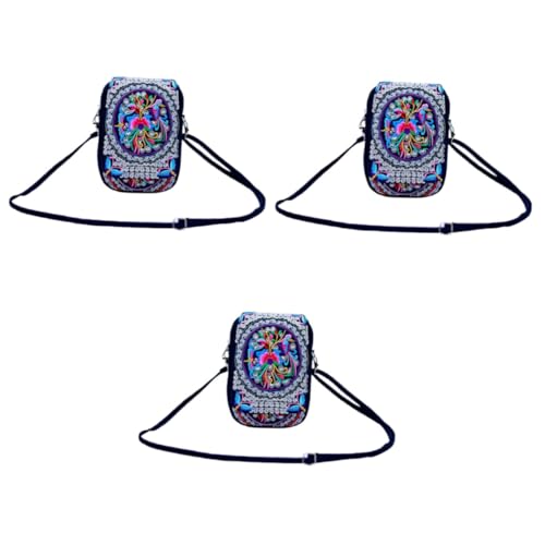 Pochette broderie à bandoulière pour téléphone portable et cartes pour femme