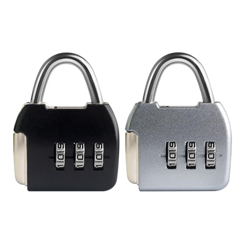 UP Security Small Combination Luggage Locks, 3 Digit Combination Padlock, Travel Lock with Code, Small Combo Lock for Locker, Suitcase, Zipper, Tool Box, Backpack, Bag (Black+Silver, 2-Pack)