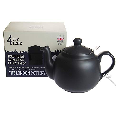 LONDON POTTERY Farmhouse 73280 - Tetera de cerámica con infusor para té en Hojas Sueltas, Color Negro Mate, 4 Tazas (1,2 l)