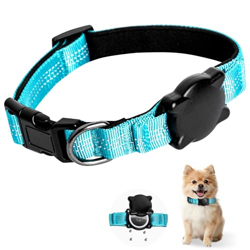 犬 首輪 Airtag ケース付き 光る ブルー 首輪 小型犬・中型犬・大型犬用 調節可能 夜間反射 メッシュ 通気性 柔らかいパッド 洗える おしゃれデザイン (S)