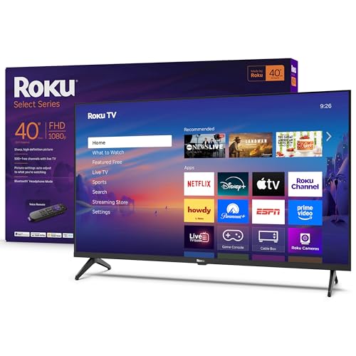 Roku Smart TV 2025 – 40-Inch Select Series, 1080p Full HD TV – Roku TV with Voice Remote – Flat Screen LED Television with Wi-Fi for Streaming Live Local News, Sports, Family Entertainment