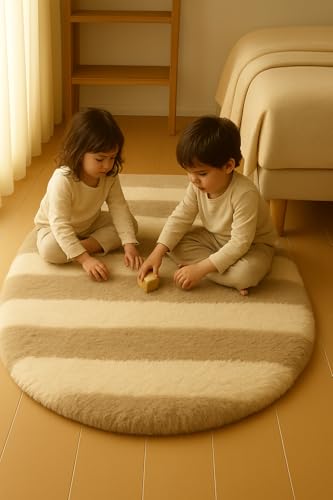 Image of Fluffy Silky Micro Fiber Polyster Carpet /Runner for Bedroom, Study Room, Playing Room, Guest Room ETC. 4x6 feet Feet, (Beige and Ivory new Line)