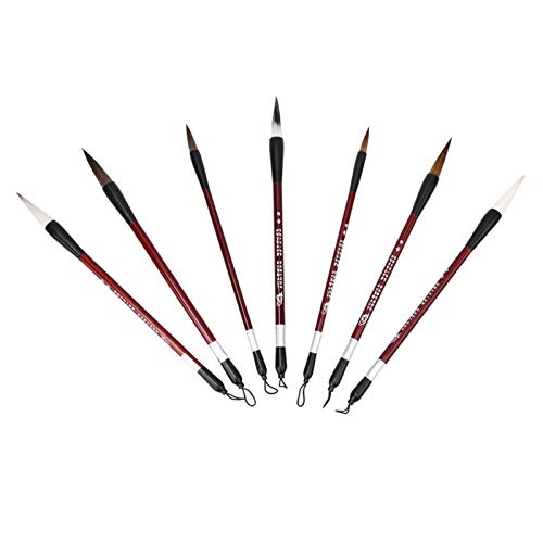 Garosa 7 peças de pincel de caligrafia chinesa para cabelo doninha, pincel de escrita, pincel japonê