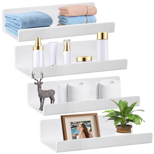 GOMETY Set di 4 scaffali da parete senza fori, 30 cm, autoadesivi, senza forature, in acrilico, decorazione per la casa, per libri, foto, cucina, bagno, ufficio, soggiorno