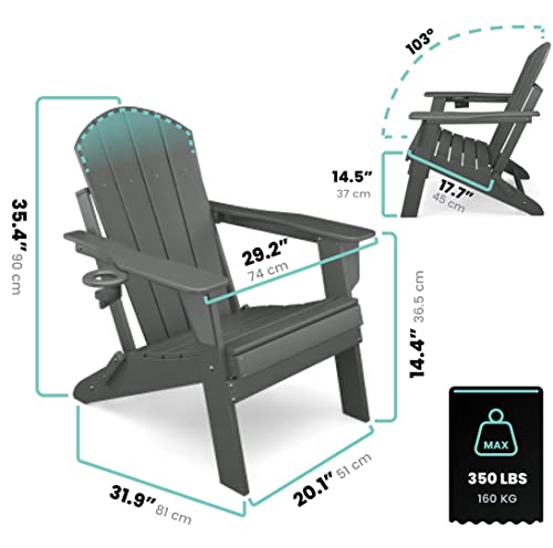 Sleek Space Adirondack Folding Chair for Garden, Patio or Deck - Arm Rests and Cup Holder - Lightweight, Weatherproof - Stylish, Durable Outdoor Furniture for Fire Pit, Beach, Poolside, Porch (Grey) by Sleek Space - Image 2