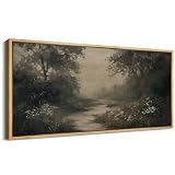 SIGNFORD Extra Large Framed Canvas Print Wall Art Dark Forest Path Moody Nature...