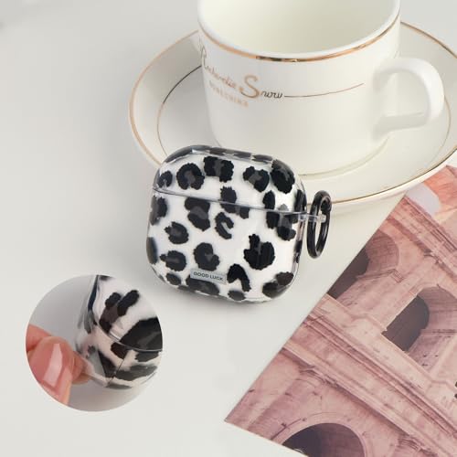 Reownest für AirPods 4 Hülle mit Reinigungsset, Süßes Transparente Schwarz Leopardenmuster, Stoßfeste und Kratzfeste TPU Schutzhülle mit Schlüsselanhänger Frauen Mädchen für Airpods 4–Schwarz