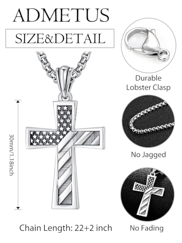 ADMETUS 925 Sterling Silver Cross Pendant Necklace, Protection Jewelry Religious Gifts for Men with 2.5mm 22"+2" Rolo Chain2