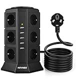 HOVNEE Ciabatta verticale con 12 prese di corrente e 5 prese USB, prolunga cavo da 2 m con protezione e interruttore, base multipla, tappo di sicurezza, 2500 W/10 A (17-EN-1)