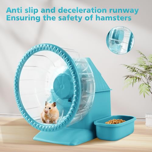 Image of 4 in 1 Silent Large Hamster Wheel Multifunctional Hamster Running Wheel Quite Running Spinner Wheel Accessories with Food Bowl Water Bottle for Hamsters Dwarf Gerbil (Blue)