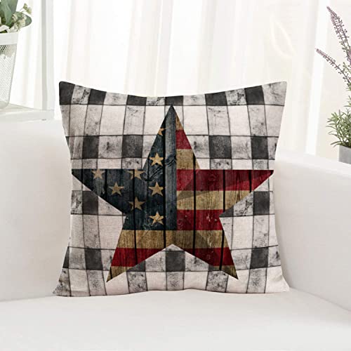 Royalours Throw Pillow Covers Patriotic American Flag July 4Th Farmhouse Pillow Cover Vintage Star Independence Day Sign Cushion Cover Home Decor 18X18 Inch Cotton Linen For Sofa Bed Car(Star) #TOP1