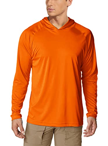 Faskunoie Men's Long Sleeve Rash Guard Shirt Orange Hoodies Sun Protection Hiking Fishing Running Swim T Shirts #TOP14