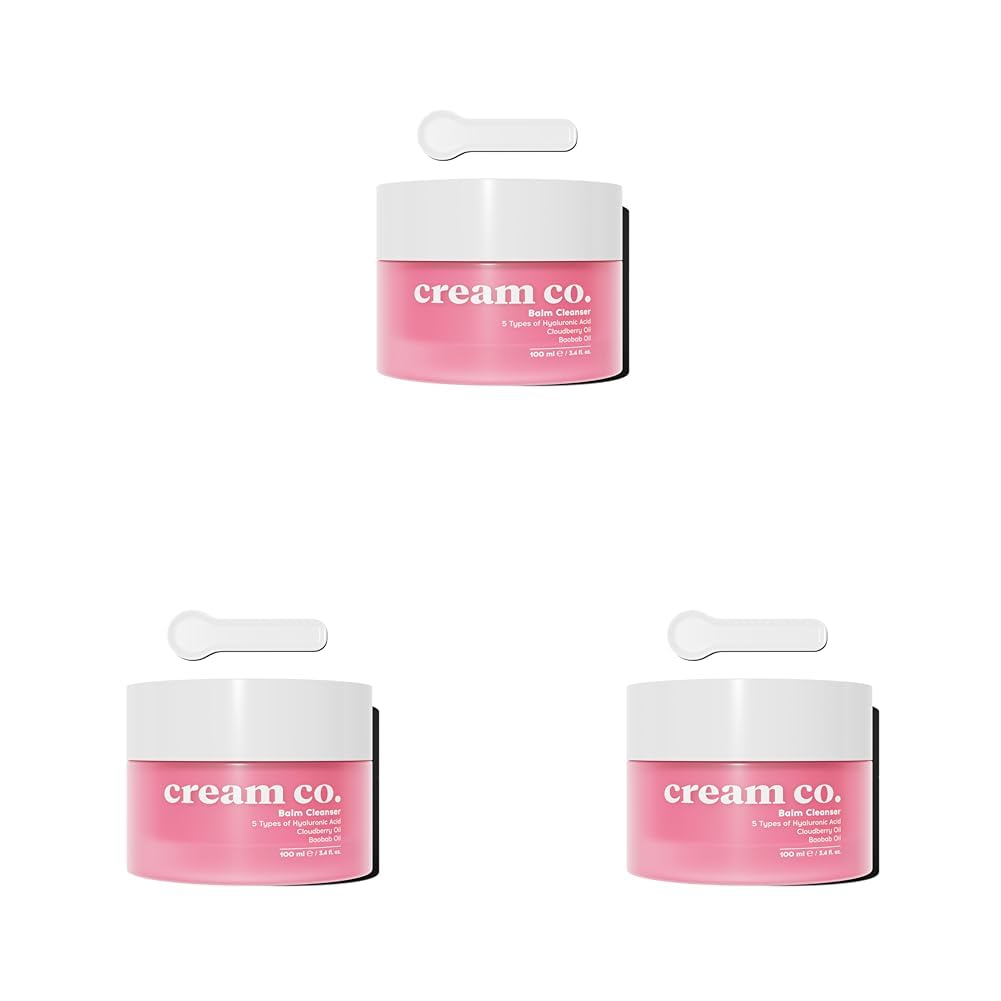 Cream Co. Yağ Bazlı Balm Yüz Makyaj Temizleyici, Aydınlatıcı Nemlendirici, Hyaluronik Asit, 100 ML (3 paketi)