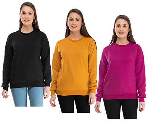 Image of IndiWeaves Women Fleece Warm Sweatshirt for Winters (M,Purple,Mustard,Black) Pack of 3