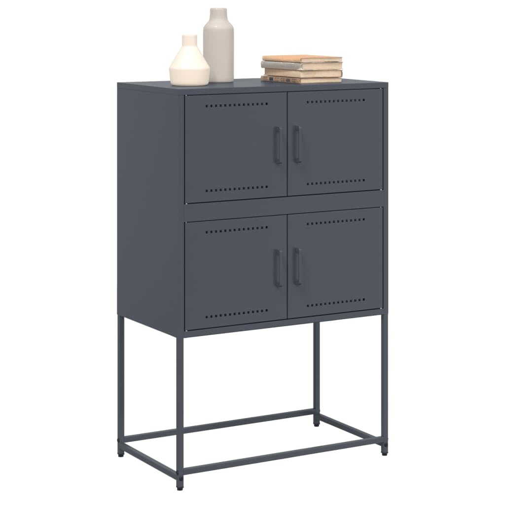 Aparador industrial 68,5 x 38,5 x 107 cm antracita de acero con 4 compartimentos, diseño moderno, robusto y duradero, para salón o pasillo