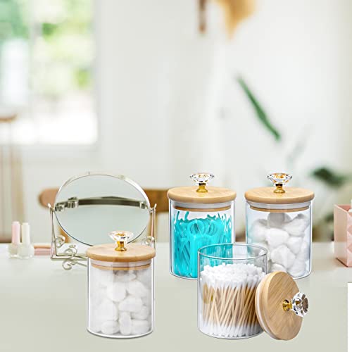 Bathroom Organizer With Bamboo Lids,Apothecary Jars Qtip Holder Storage Canister Clear Glass Bathroom Jars Cotton Ball Holder For Cotton Rounds,Pads, Floss,Cotton Swab(3 Pieces) #TOP2